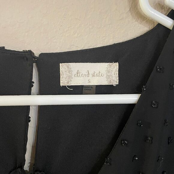 Alter’d State small Women's Deep V Neck Dress Swiss Dots Long Sleeve Ruffle - Picture 3 of 6